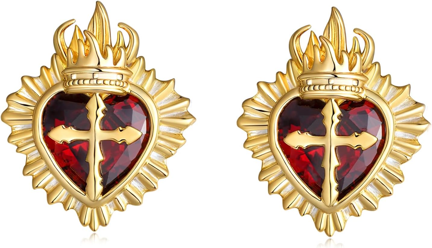 Sacred Heart of Jesus Earrings 925 Sterling Silver Sacred Heart Earrings Jewelry for Women Catholic Jewelry for Women