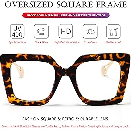 AIEYEZO Oversized Blue Light Glasses for Women, Anti Fatigue Prevent Headache Computer Eyeglasses (Tortoise)