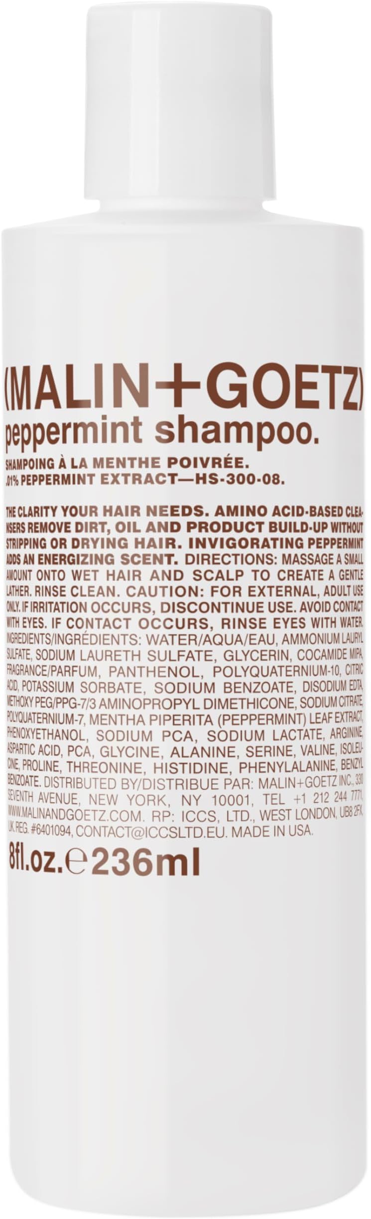 MALIN+GOETZ Shampoo | Hydrating Basil or Clarifying Peppermint Formula | Daily Cleanser with Amino Acids | For All Hair Types | Vegan, Sulfate-Free & Unisex