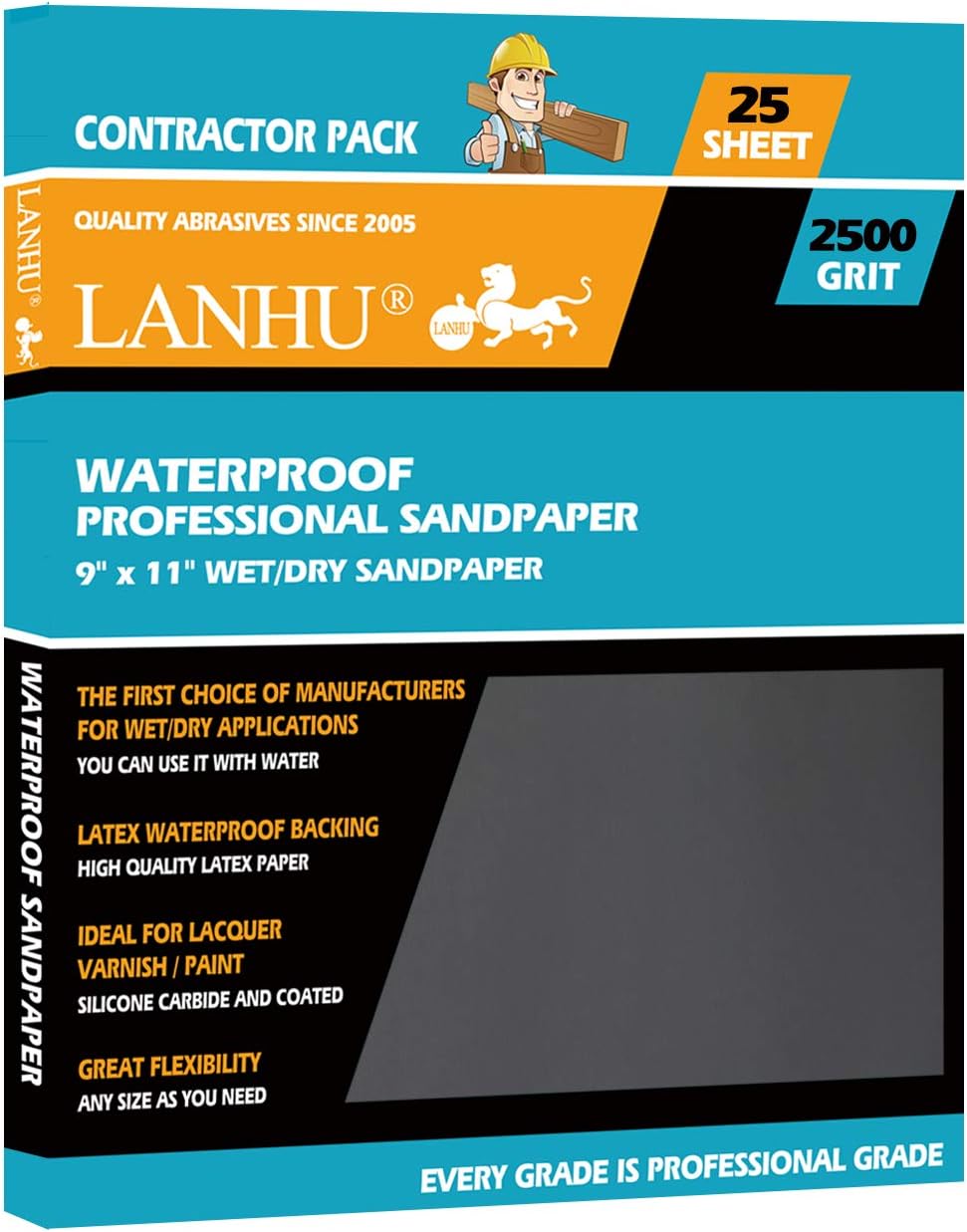LANHU 2500 Grit Sandpaper for Wood Furniture Finishing, Metal Sanding and Automotive Polishing, Dry or Wet Sanding, Multipurpose Sandpaper, 9 x 11 Inches, 25-Sheets