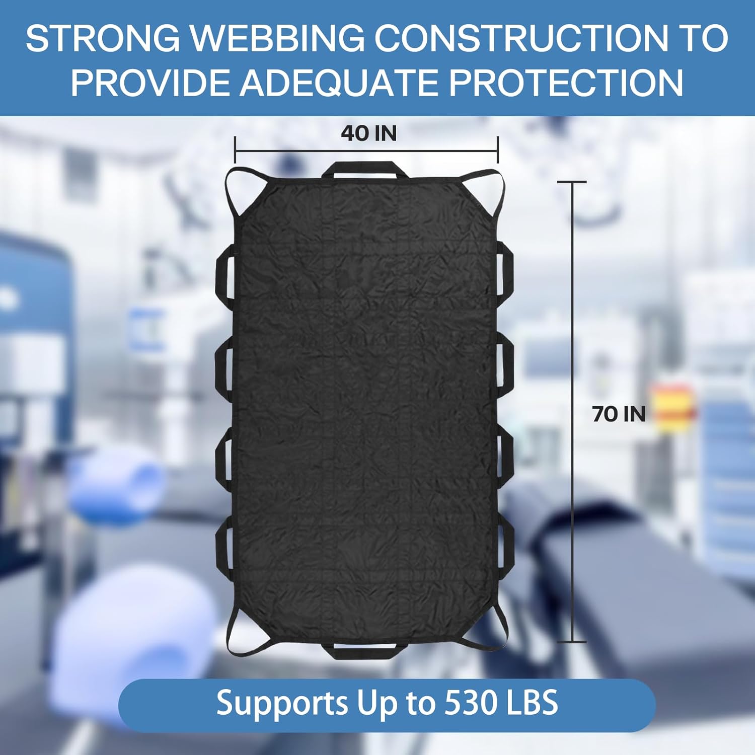 70"x40" Positioning Bed Pad with Handles Waterproof Washable Draw Sheets for Hospital Bed Patients Moving Pad for Turning Lifting and Transfer Sheet Nylon with 530LBS Bearing (Black)