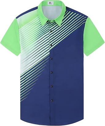 ZITY Mens Button Down Printed Shirts Short Sleeve Sports T-Shirt Athletic Daily Casual Stylish Collared Shirts for Men