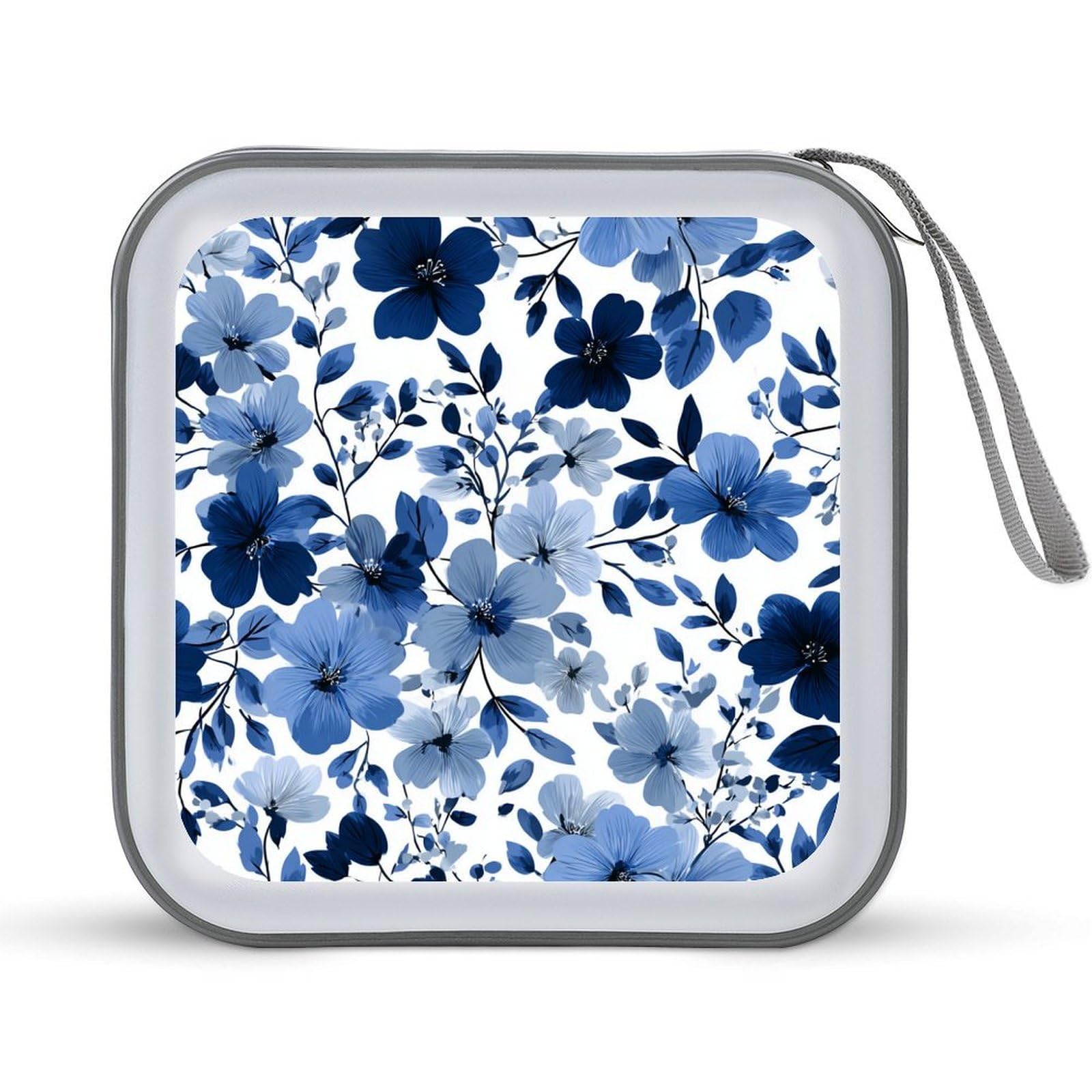 Jubonexis Large Stylized Blue Flower Clusters CD Case DVD Storage Case Portable for Car Home Travel