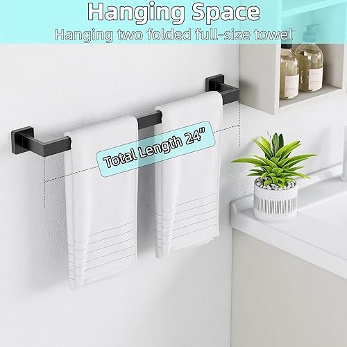 Miniatura 4 de Toallero de baño de 24 pulgadas, toalleros de 24 pulgadas para montaje en pared de baño, organizador de toallas de mano de acero inoxidable 304,