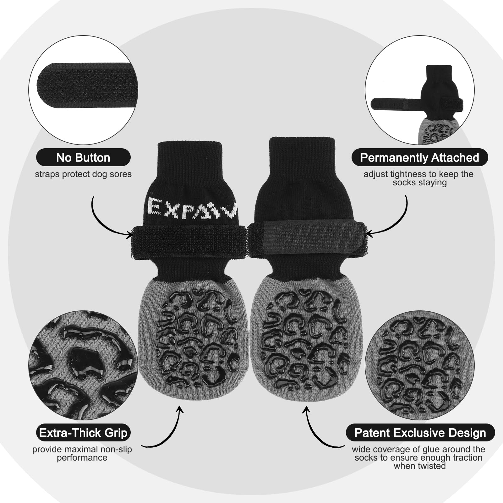EXPAWLORER Anti-slip Dog Socks Paws Stop Licking - Dog Boots with Grips for Senior Dogs Indoor Outdoor Walking, Ashy S (Upgraded) - Image 2