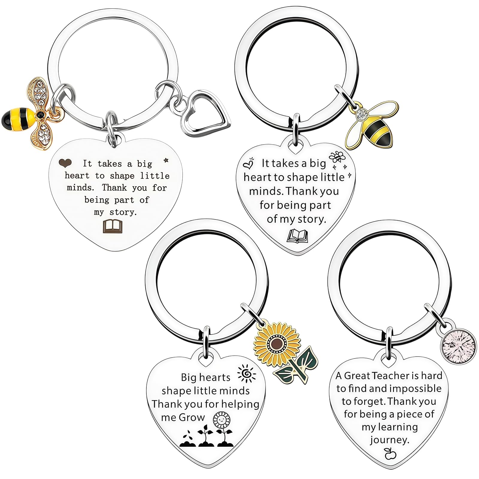 EduPlayte Teacher Gifts Best Teacher Keyring - 4Pcs Thank You Teacher Leaving Gifts Thank You for Helping Me Grow Keychain