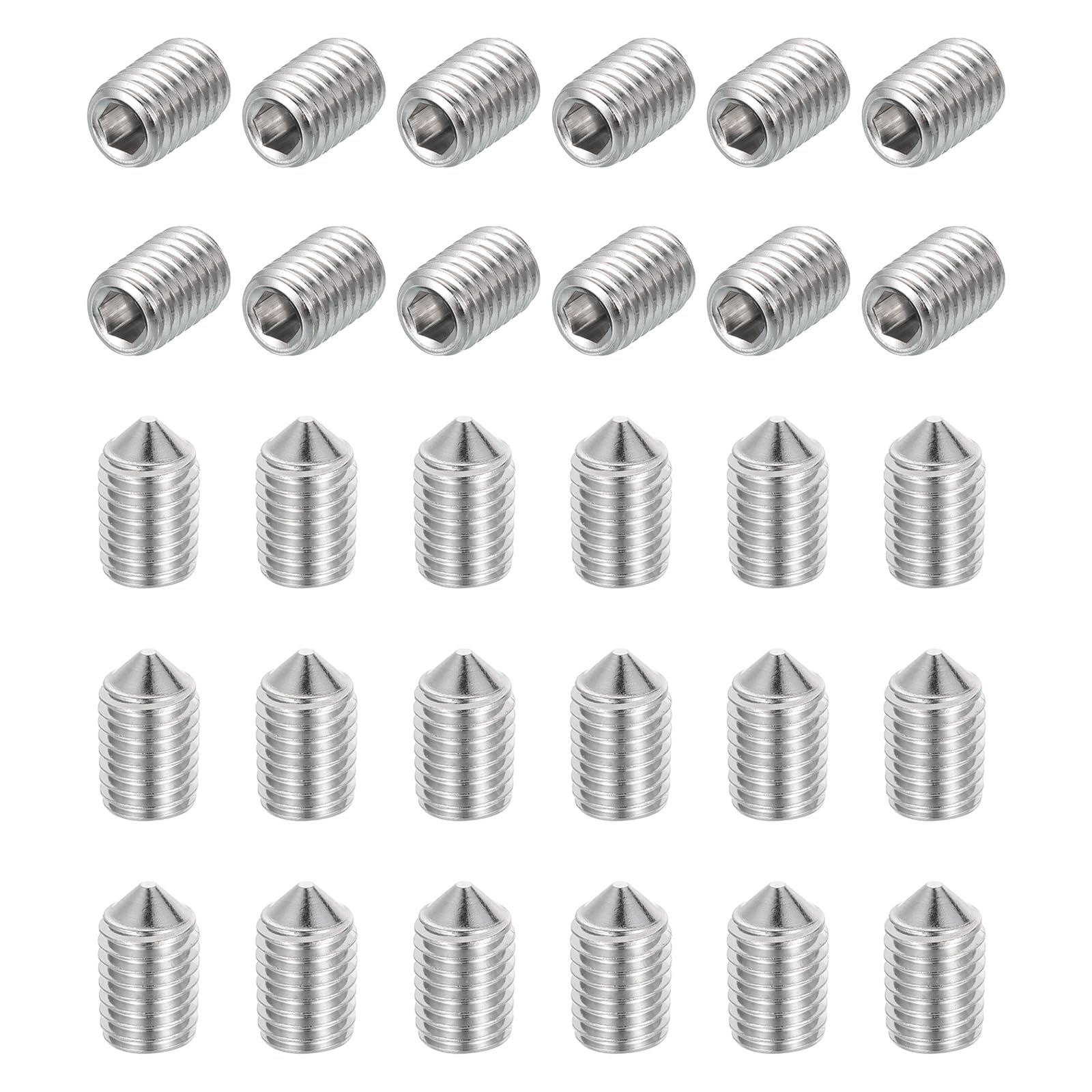 sourcing map 30 Pcs M12x16mm Cone Point Set Screws, 304 Stainless Steel Hex Socket Grub Screws for Bathroom Fixtures Repair Furniture DIY Project