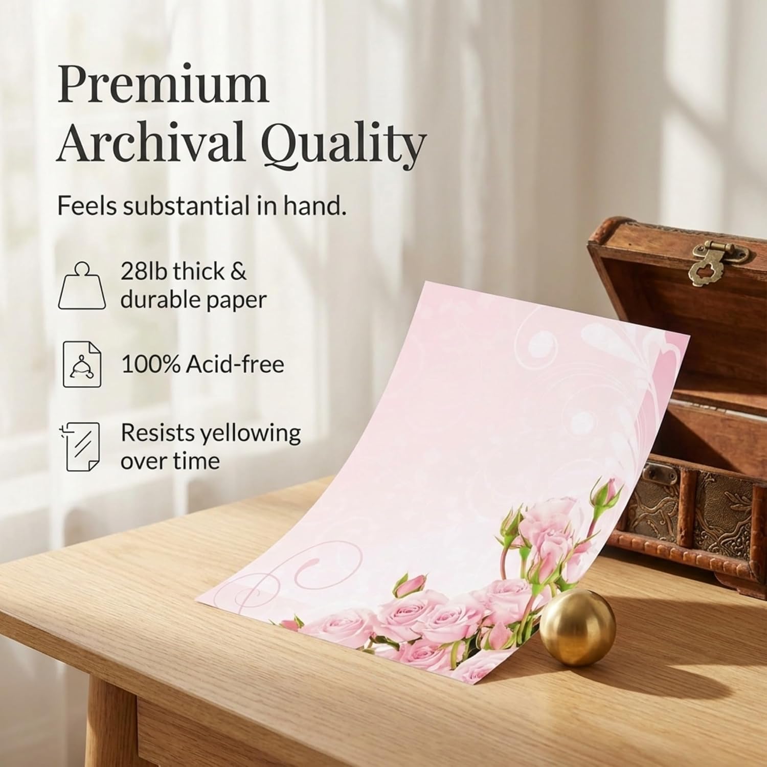 PaperDirect Pink Elegance Border Paper, Pale Pink Background with Roses and Swirls Design, 8.5 x 11, Acid-Free Stationery for Invitations, Flyers, Cards, 25 Sheets image 2