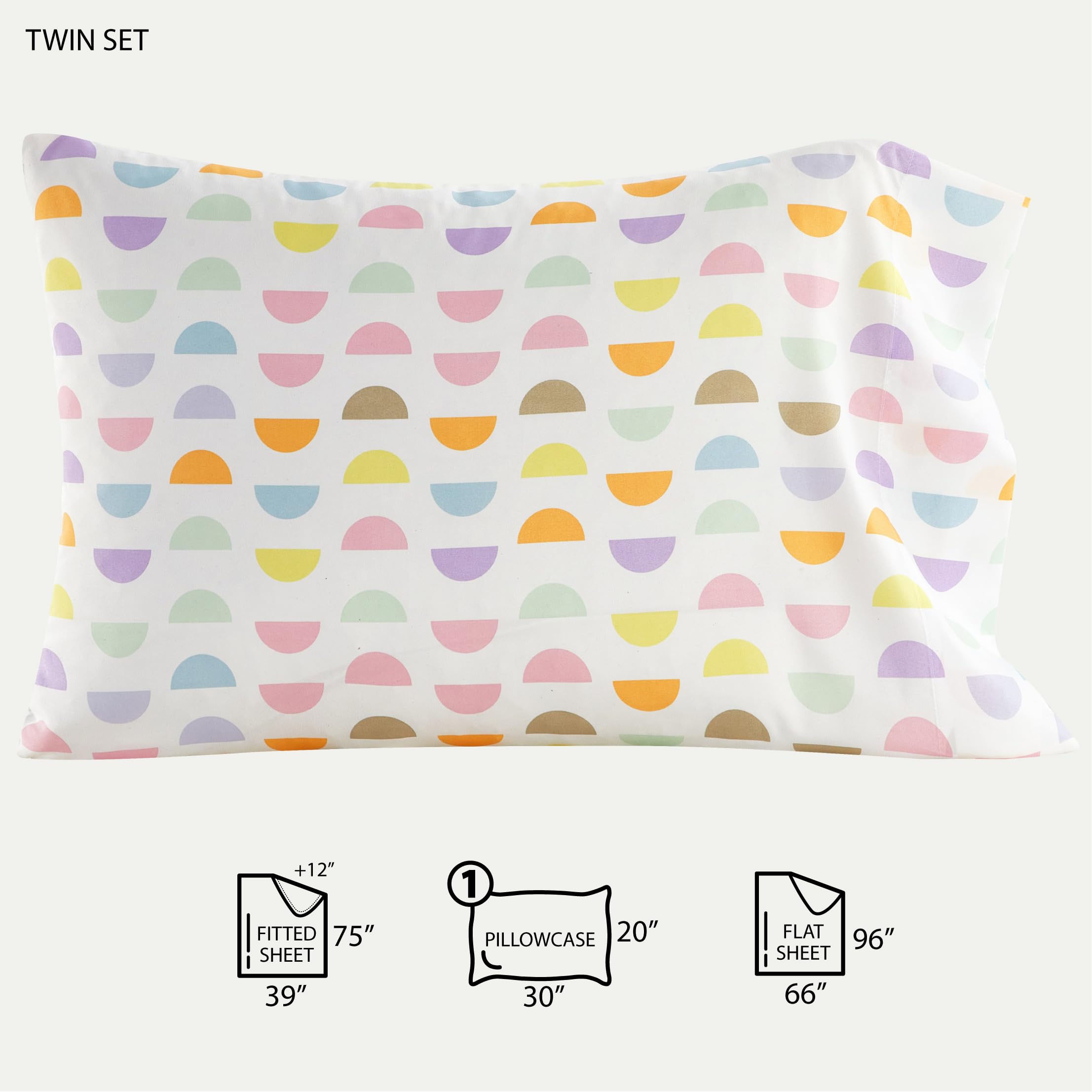 Heritage Kids Twin Sheet Set – 3-Piece Multicolor Half Moon Pattern – Soft Microfiber Bedding For Twin Bed - View #9