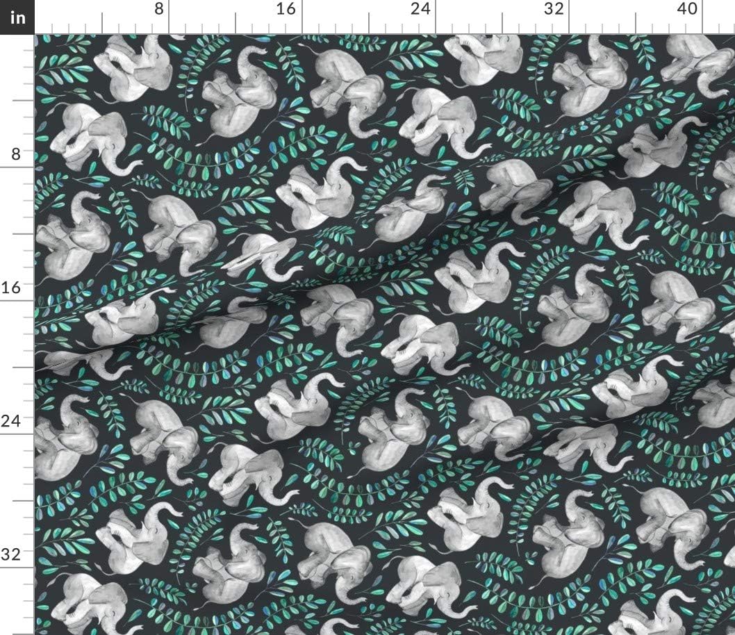 Spoonflower Fabric - Rotated Laughing Elephants Emerald Turquoise Leaves Large Print Printed on Petal Signature Cotton Fabric Fat Quarter - Sewing Quilting Apparel Crafts Decor