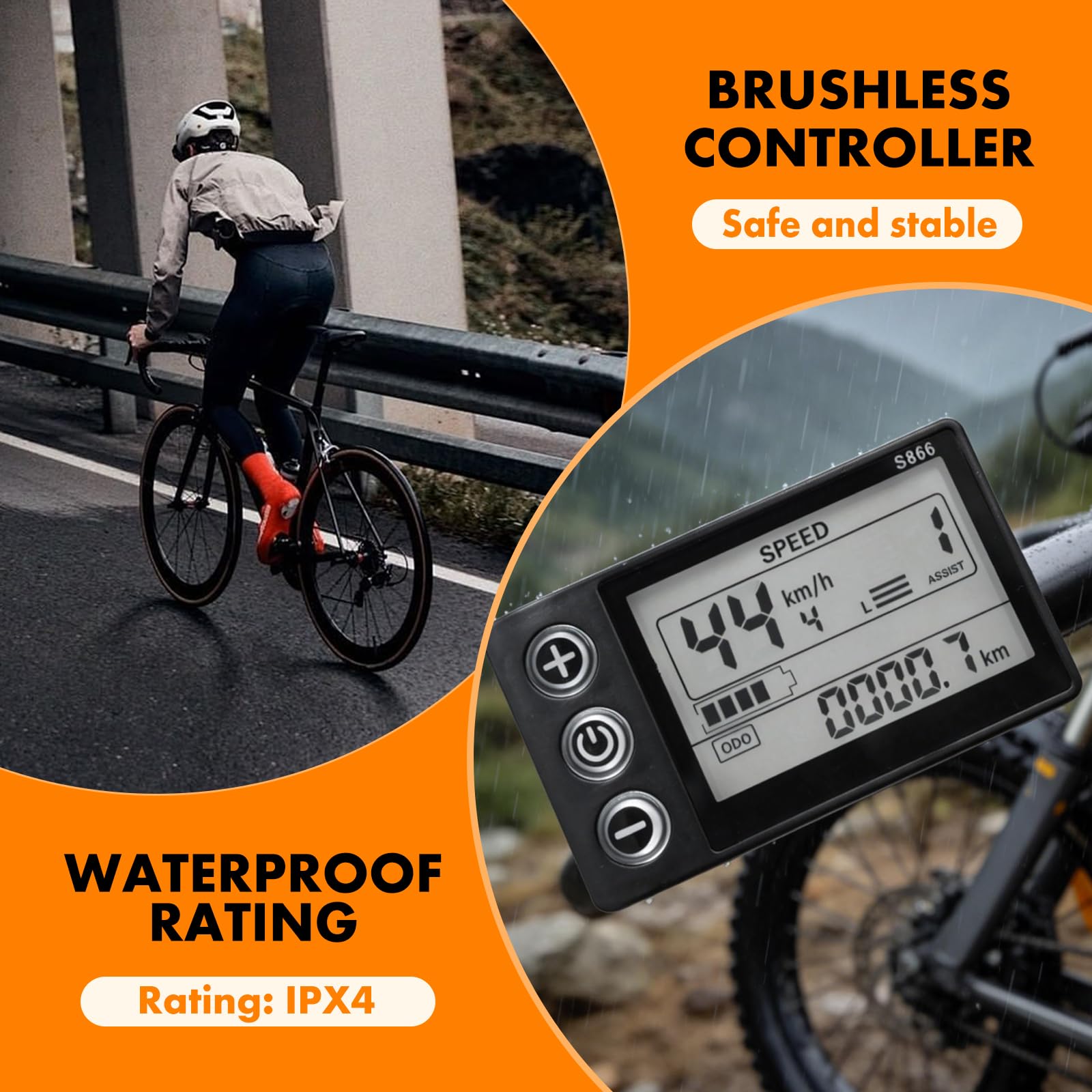 Motore elettrico senza brushless, controller motore senza spazzole con display LCD per e-bike, mountain bike e scooter, indicatore di livello di carica e velocità 866, 24 V/36 V 350 W