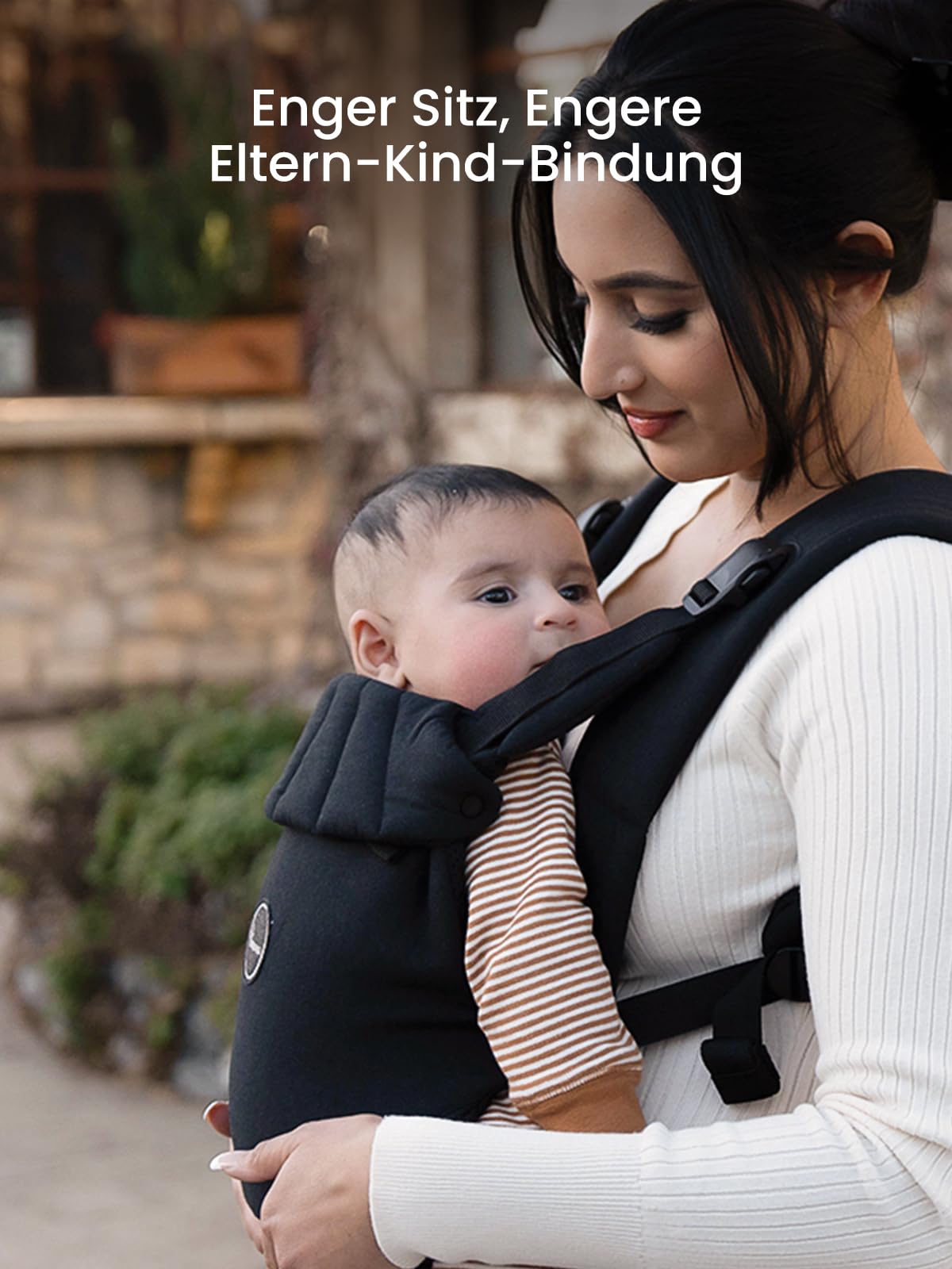 Grownsy Babytrage, Ein-Klick-Schnalle für Einfaches Anlegen, Bequemer Träger von Neugeborenem bis Kleinkind mit Kopfstütze (3-20kg, 3-24Monate), Ergonomisch & Leicht (Schwarz)