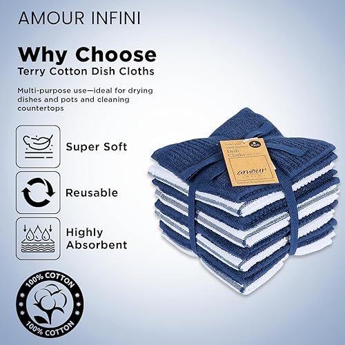 Miniatura 3 de AMOUR INFINI Paño de felpa  Juego de 8  12 x 12 pulgadas  Duradero, súper suave y absorbente  trapos de cocina 100% algodón  Perfecto para uso