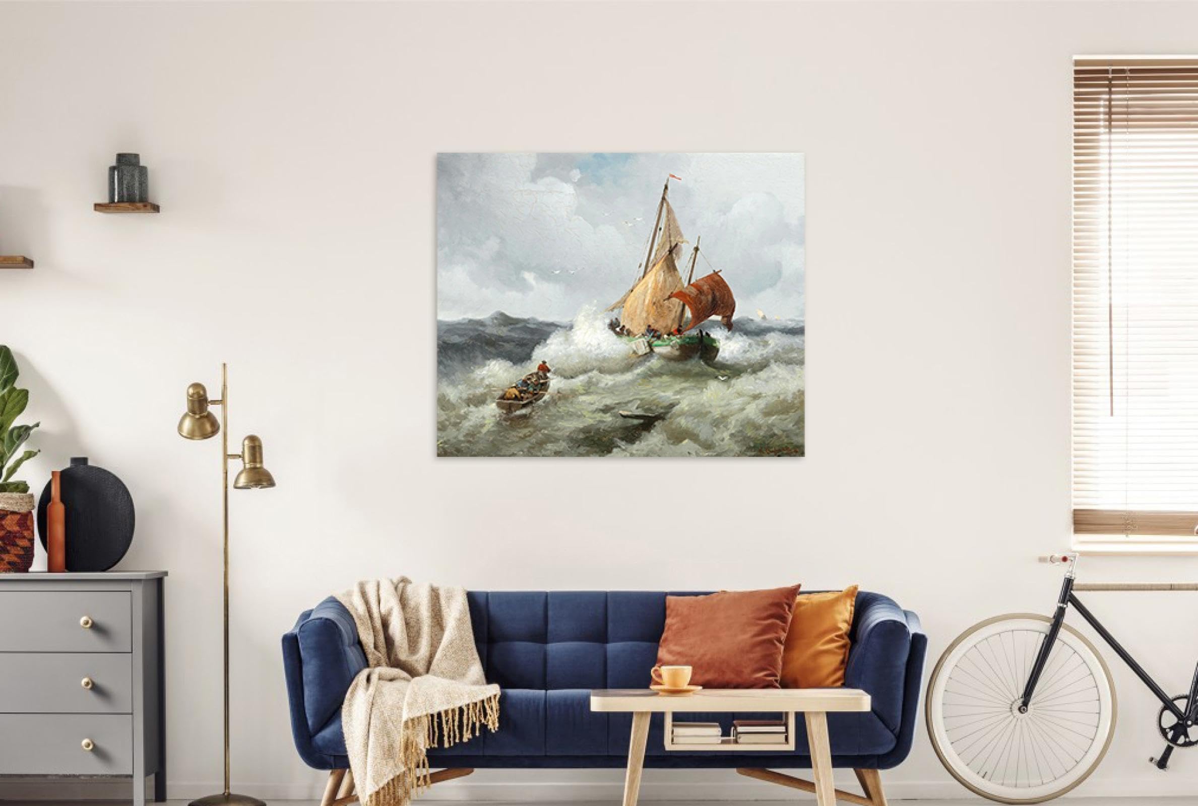 LXURY Adof Kafmann Tableau Murale sur Toile-Cadre en Bois Tableaux D'art Célèbre-Reproductions Impression sur Toile-Affiche Décoration Murale-Pêcheur in mer agitée 50x60cm20x24inch Encadrée