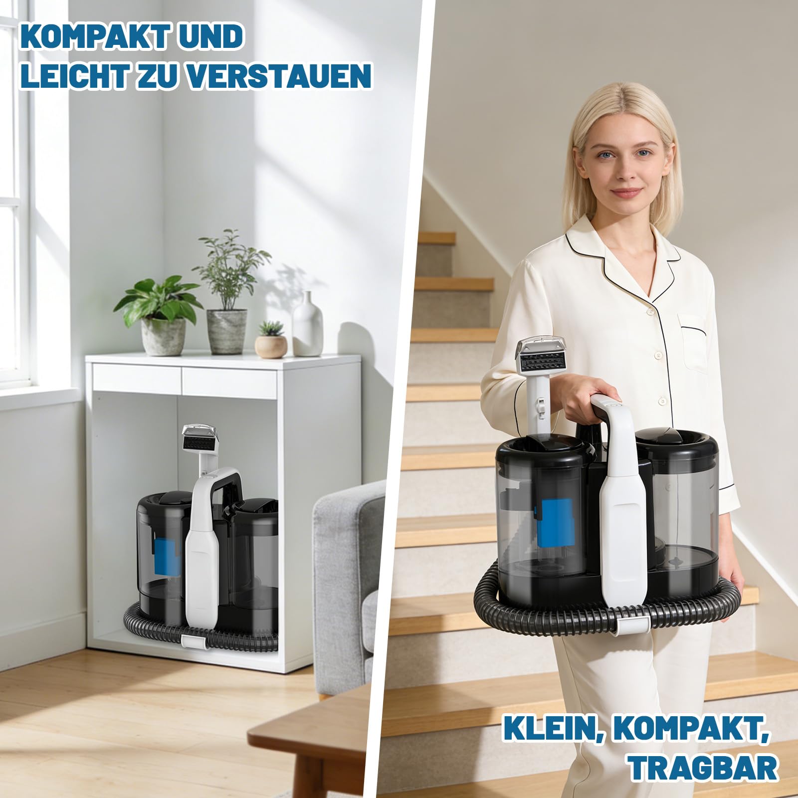 Polsterreiniger Gerät, 600W 17kPa Teppichreiniger Waschsauger, Nassauger mit Reinigungsmittel, Kompakter Teppichreiniger und Textilreiniger – Waschsauger für Teppich, Polster Autositze & Sofa