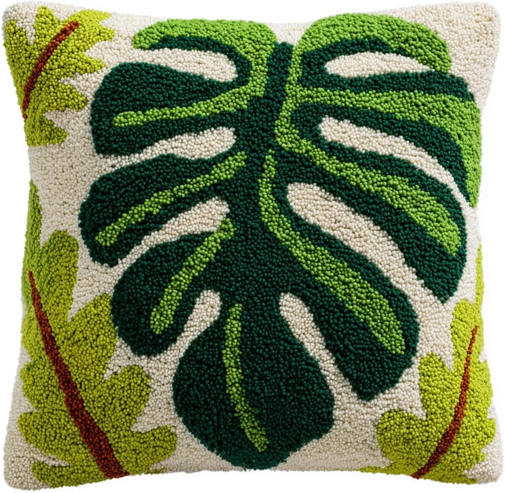 AMBATTERY Latch Hook Kits Pillow Green Four-Leaf Clover Crochet Yarn Preprinted Pattern Needlework Kit DIY Pillowcase Hook Rug Crafts Kits,Handmade Pillow Cover Cushion 17x17inch