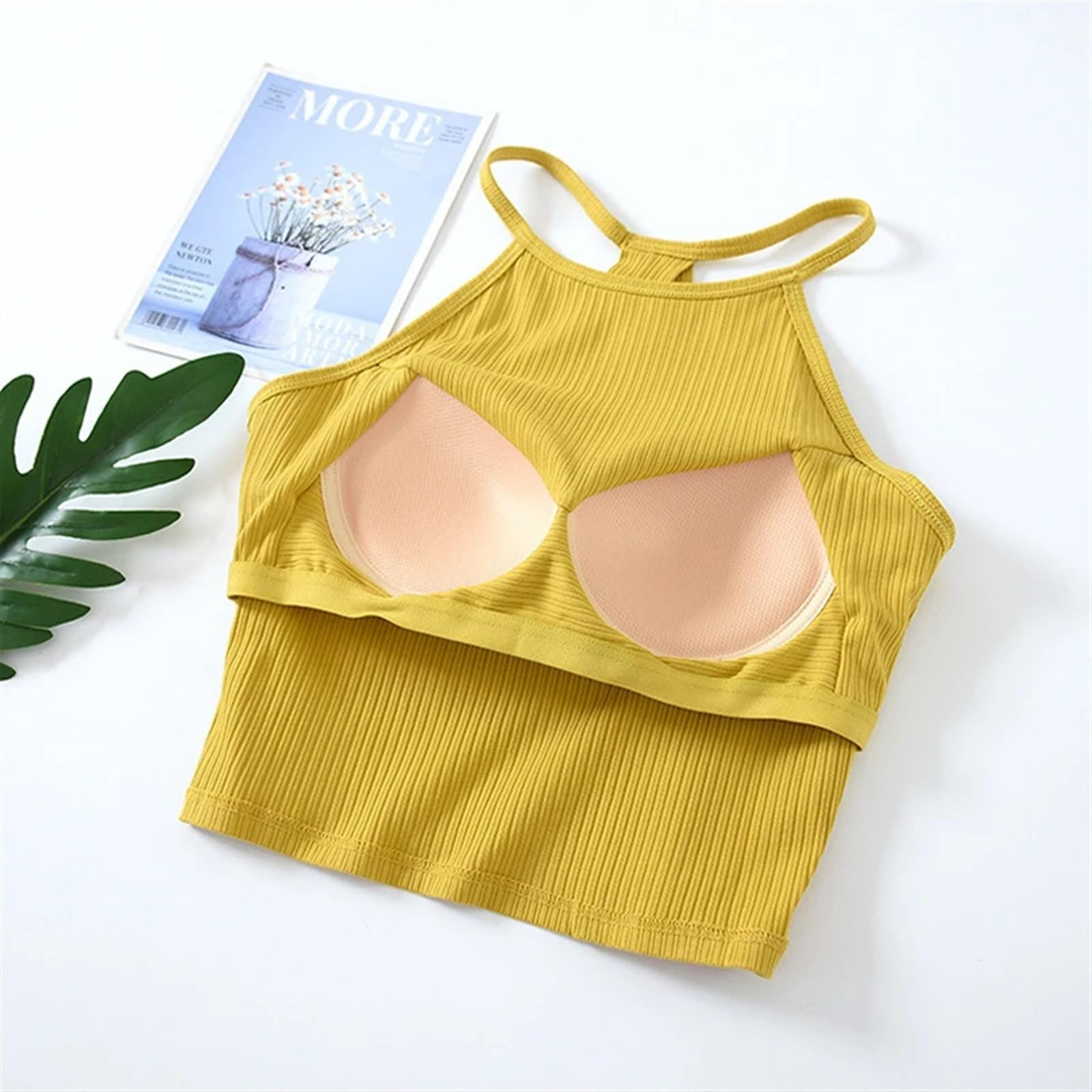 Camisola de Tirantes sin Espalda Acanalada for Mujer: Top Corto Sexy sin Mangas con Cuello Halter, Top de Tubo de algodón y Elastano Liso(Black,S 35-47.5kg)