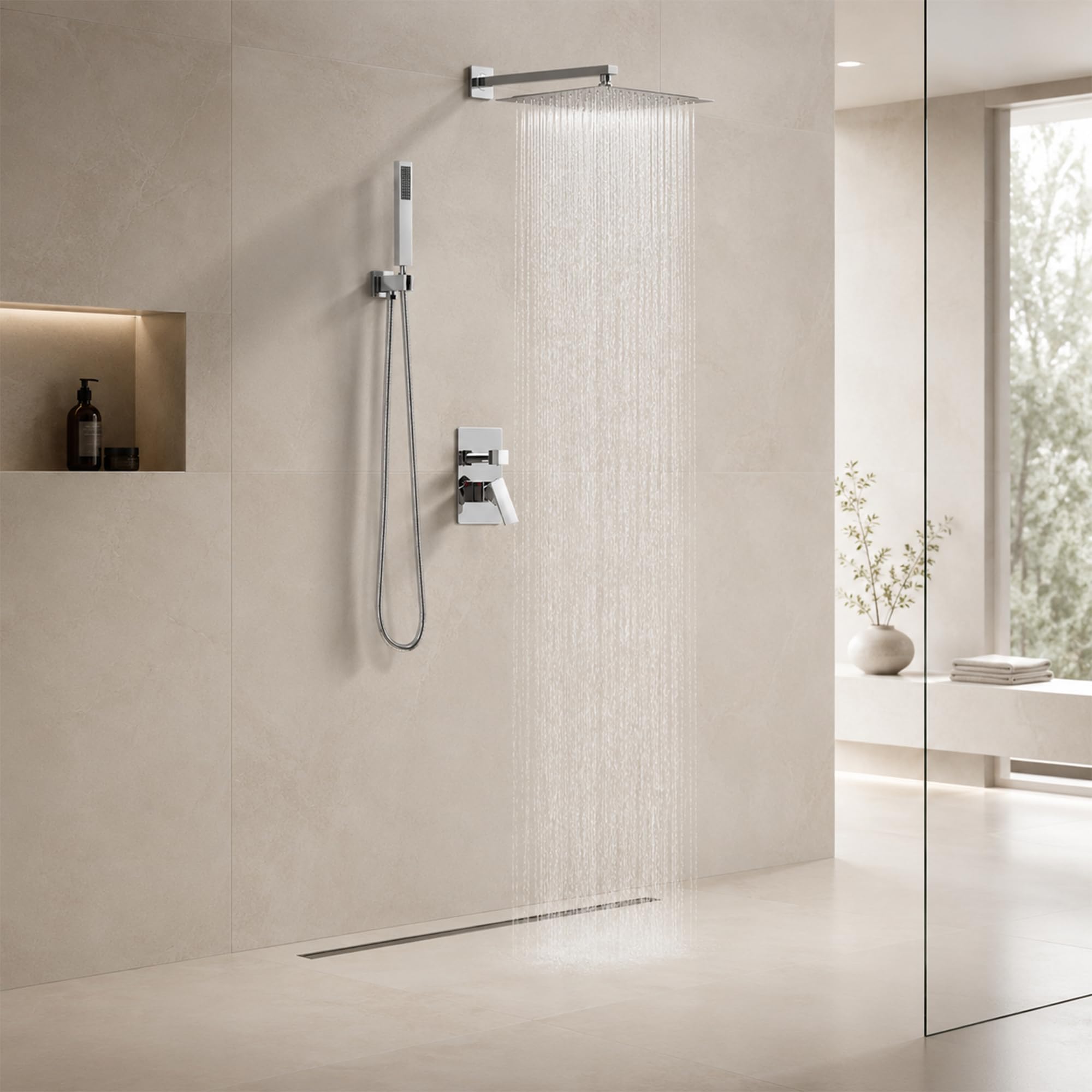 Set Doccia Incasso con Soffione a Pioggia 30 cm, Cromo Lucido | Corpo Valvola in Ottone, Cartuccia di Bilanciamento Della Pressione in Ceramica, Soffione Pioggia e Doccetta in Acciaio Inox