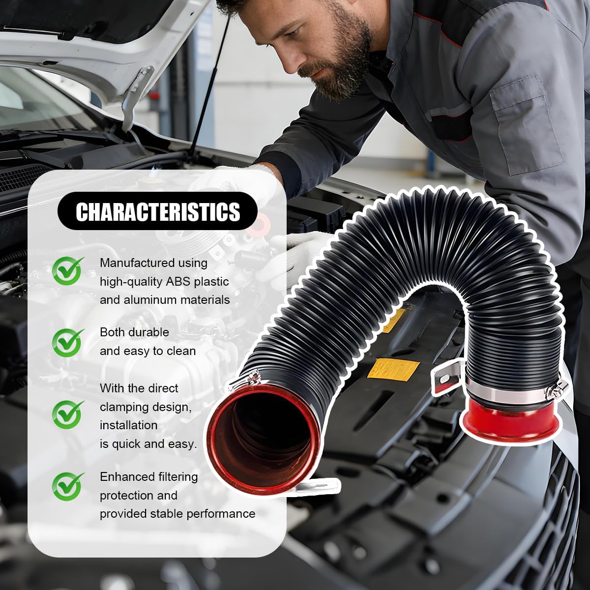 Car 3" Turbine Intake Pipe, 76mm Adjustable Flexible Vehicle Cold Air Turbo Inlet Tube Hose Filter, Automotive Fresh Air Duct Intake Pipe, Universal for Truck SUV Sedan (Red) image 5