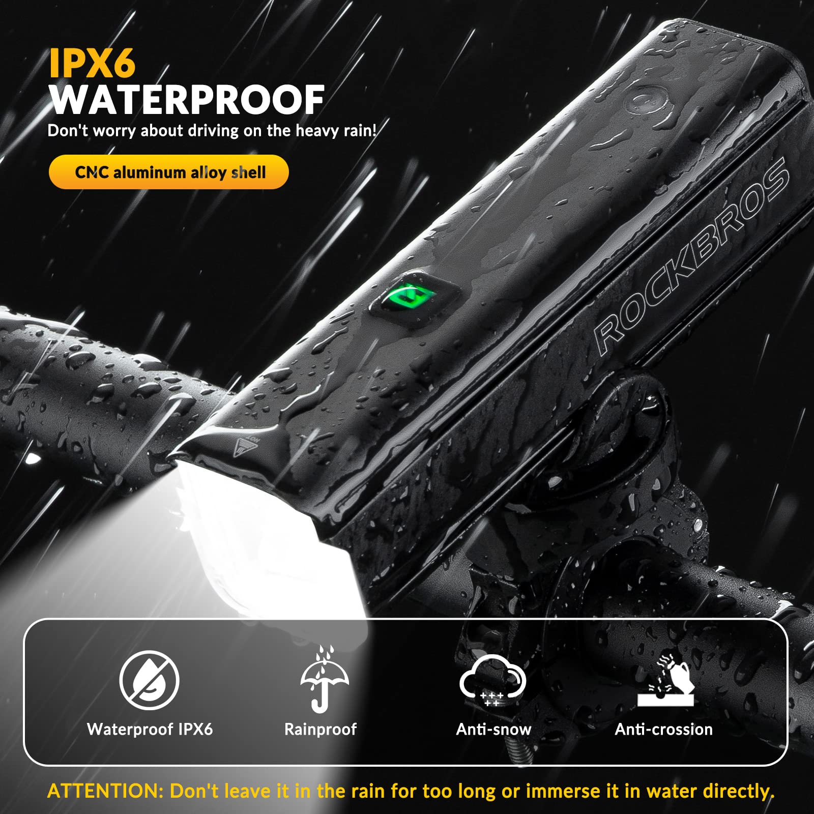 ROCKBROS Luz Delantera Bicicleta LED Recargable USB Brillo Potente, Faro IPX6 Impermeable con 5 Modos para Seguridad de Ciclismo de Montaña y Carretera 1500 Lúmenes