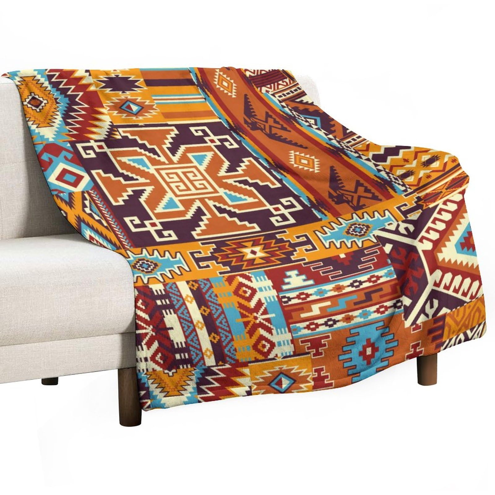 Homeoanimal Native American Print Throw Blanket 180 x 200 cm, Lightweight Flannel Blanket, Cozy Microfiber Blankets for Couch Sofa Bedroom Decorative