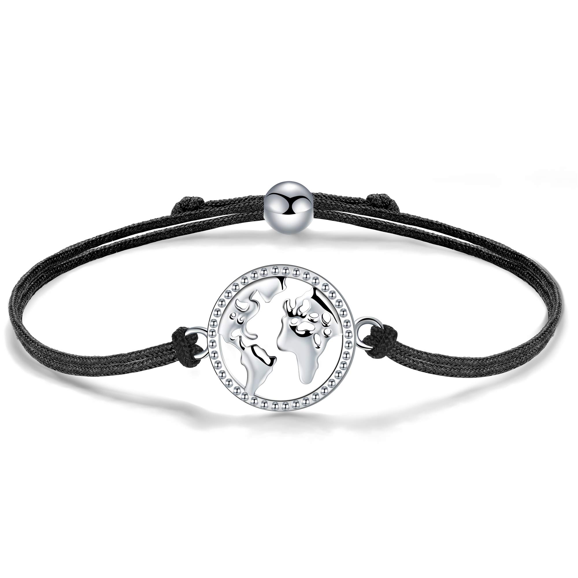 Bracelet for Women Heart with Letter, Silver 925 Initial Charm Handmade Braided Cord Bracelet, Personalized Alphabet Jewelry Adjustable