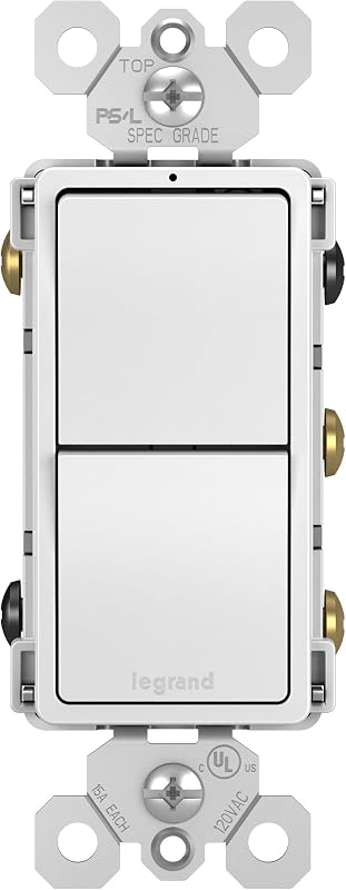 Legrand Radiant RCD33WCC6 Interruptor de luz basculante decorativo 2 en 1 combinado de 15 amperios, dos interruptores de 3 vías, blanco (1 unidad)