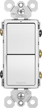 Legrand radiant RCD33WCC6 15 Amp Combination 2-in-1 Decorator Rocker Light Switch, Two 3-Way Switches, White 1 Count