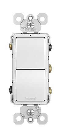 Legrand radiant RCD33WCC6 15 Amp Combination 2-in-1 Decorator Rocker Light Switch, Two 3-Way Switches, White 1 Count