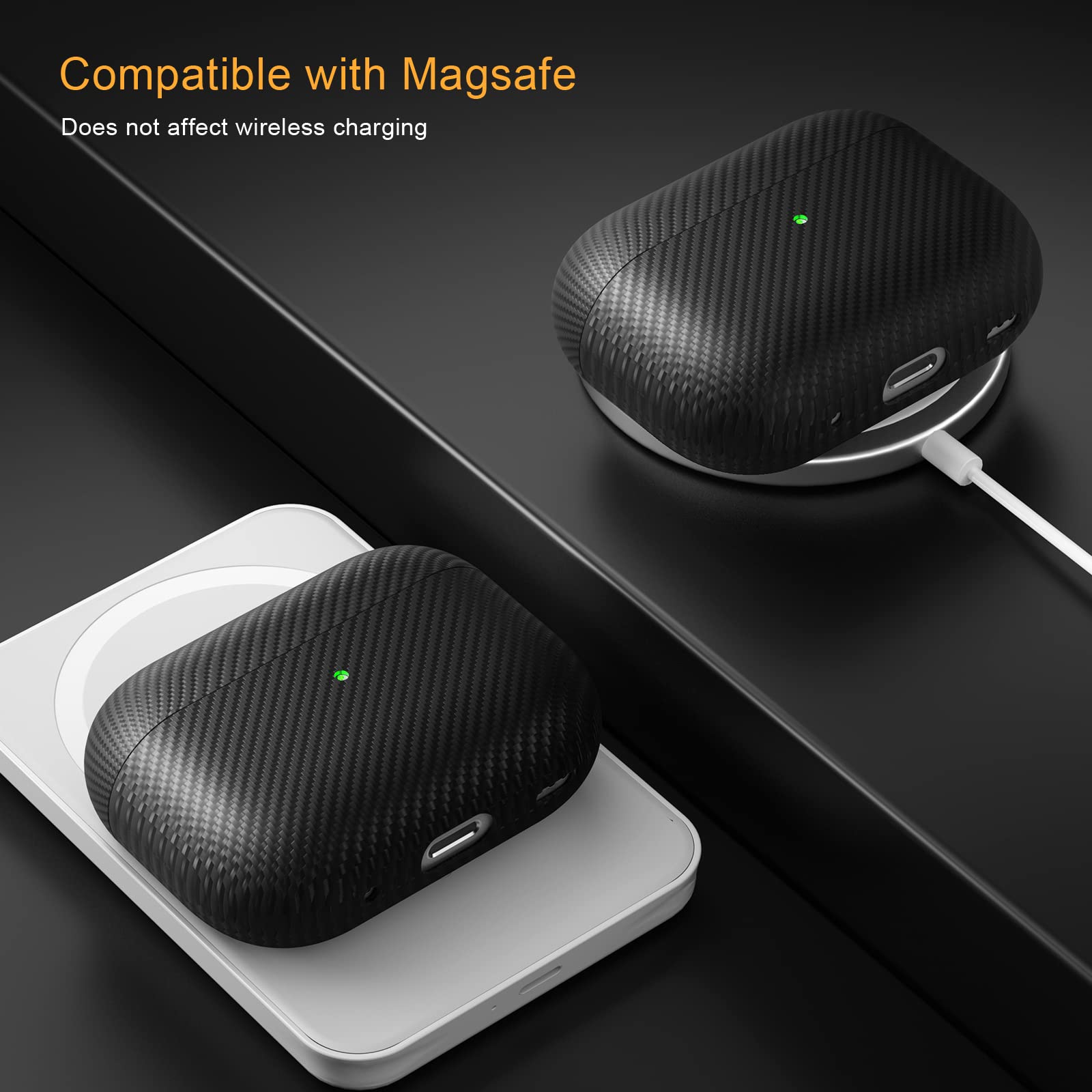 memumi Carbon etui do AirPods Pro 2, 0,3 mm, super cienkie, etui z prawdziwego włókna aramidowego 600D [100% włókno aramidowe] do AirPods Pro 2 2022 - czarne