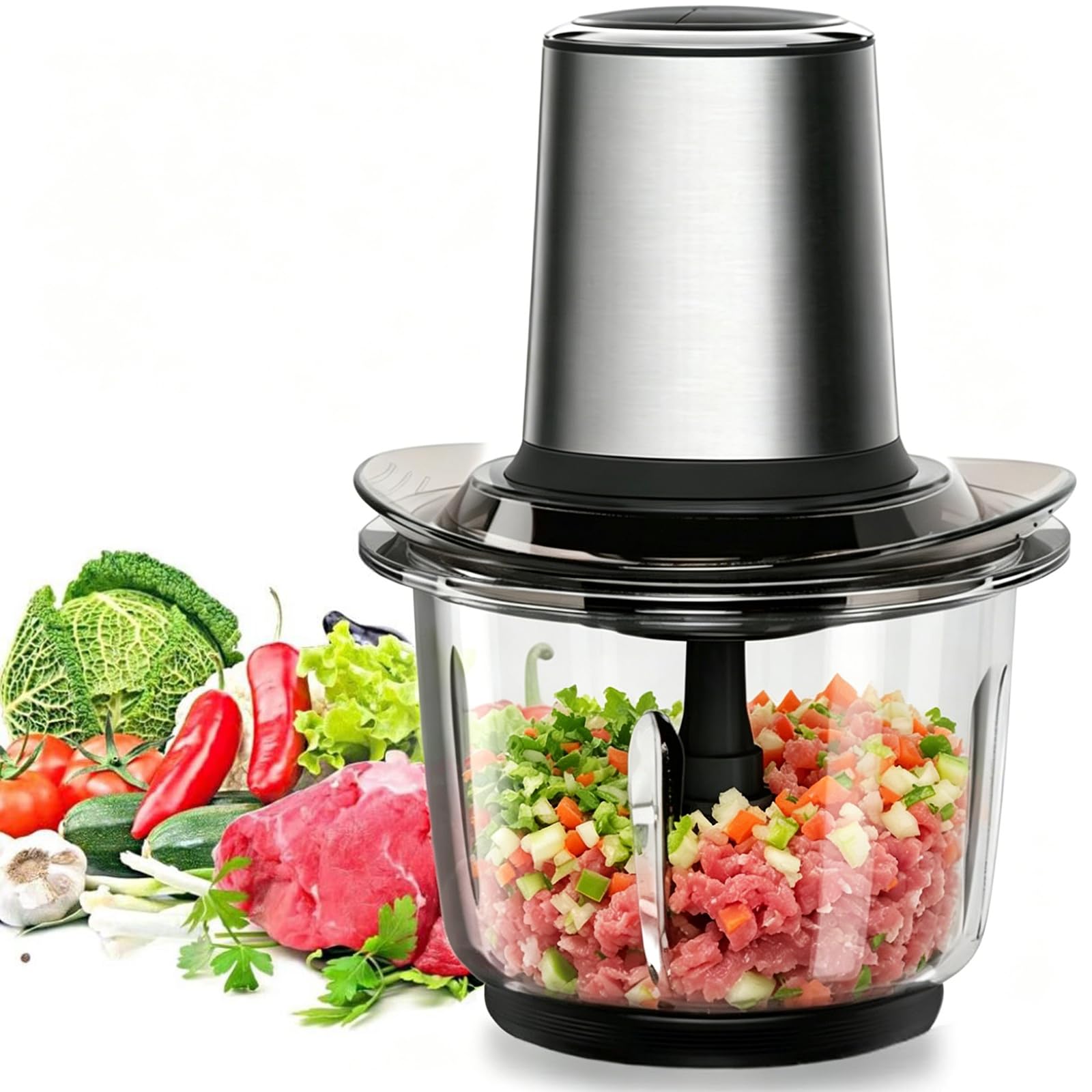VonShef Mini Tritatutto Elettrico 400W – Ciotola In Vetro Da 1,2L, 2 Velocità, Per Salse, Zuppe E Frullati