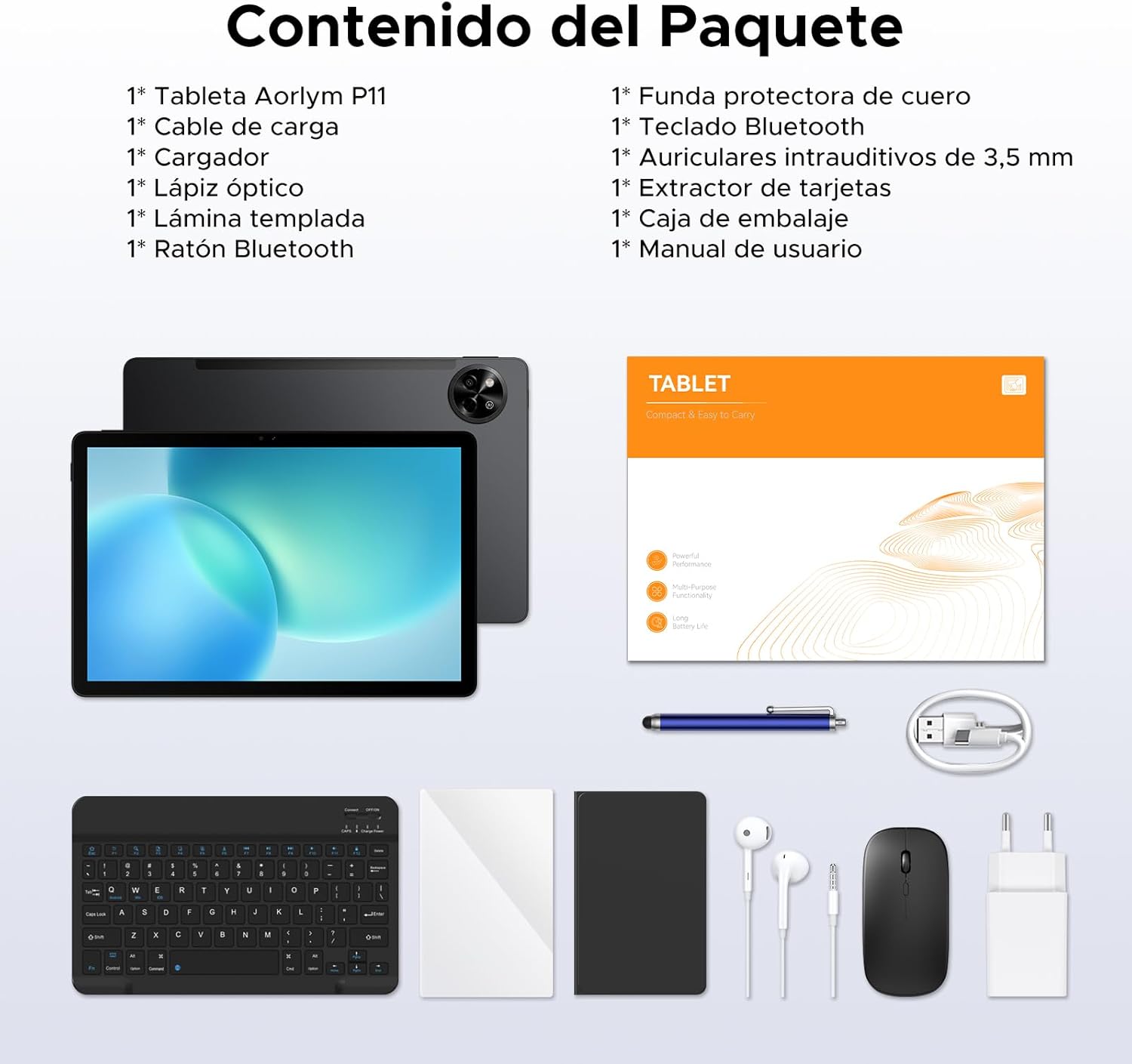 P11 Android 16 Tablet 11 Pulgadas, 48GB RAM + 128GB ROM/2TB TF, 90Hz, T7250 Octa-Core, 8800mAh, 13MP+5MP, Gemini AI, Widevine L1, Face ID, GPS, OTG, Doble altavoz, Tablet con Teclado y Lápiz, Negro 10