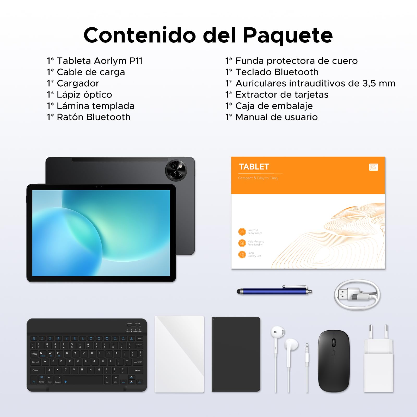P11 Android 16 Tablet 11 Pulgadas, 48GB RAM + 128GB ROM/2TB TF, 120Hz, T7250 Octa-Core, 8800mAh, 13MP+5MP, Gemini AI, Widevine L1, Face ID, GPS, OTG, Doble Altavoz, Tablet con Teclado y Lápiz, Negro — view 9