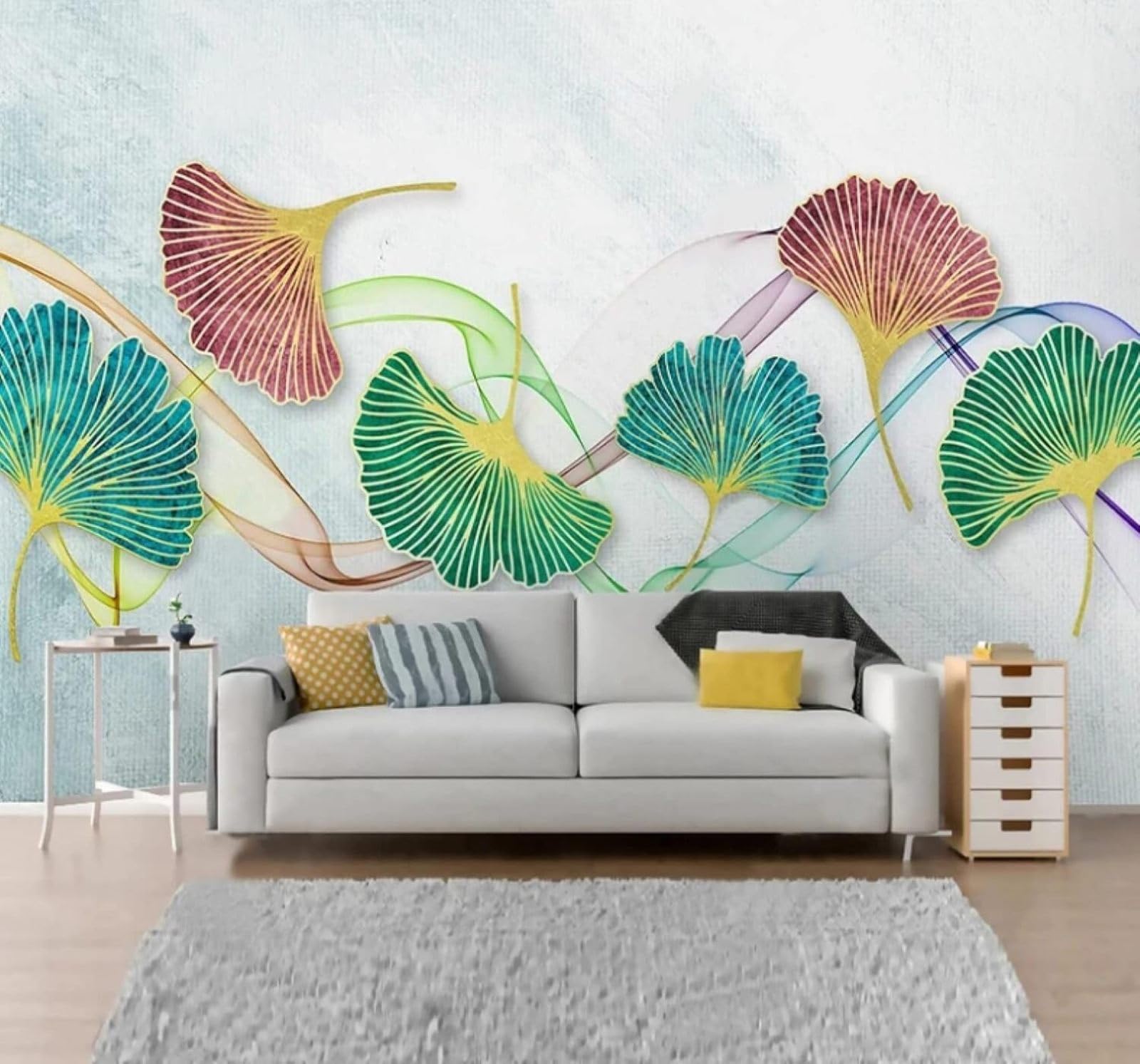 XLMING Hand Drawn Watercolour Ginkgo Leaves Mist Unique 3D Wallpaper Luxury Silk Study Dining Feature Sofa Grey Bedroom Living Room Tv Decorative Wall-350cm×256cm