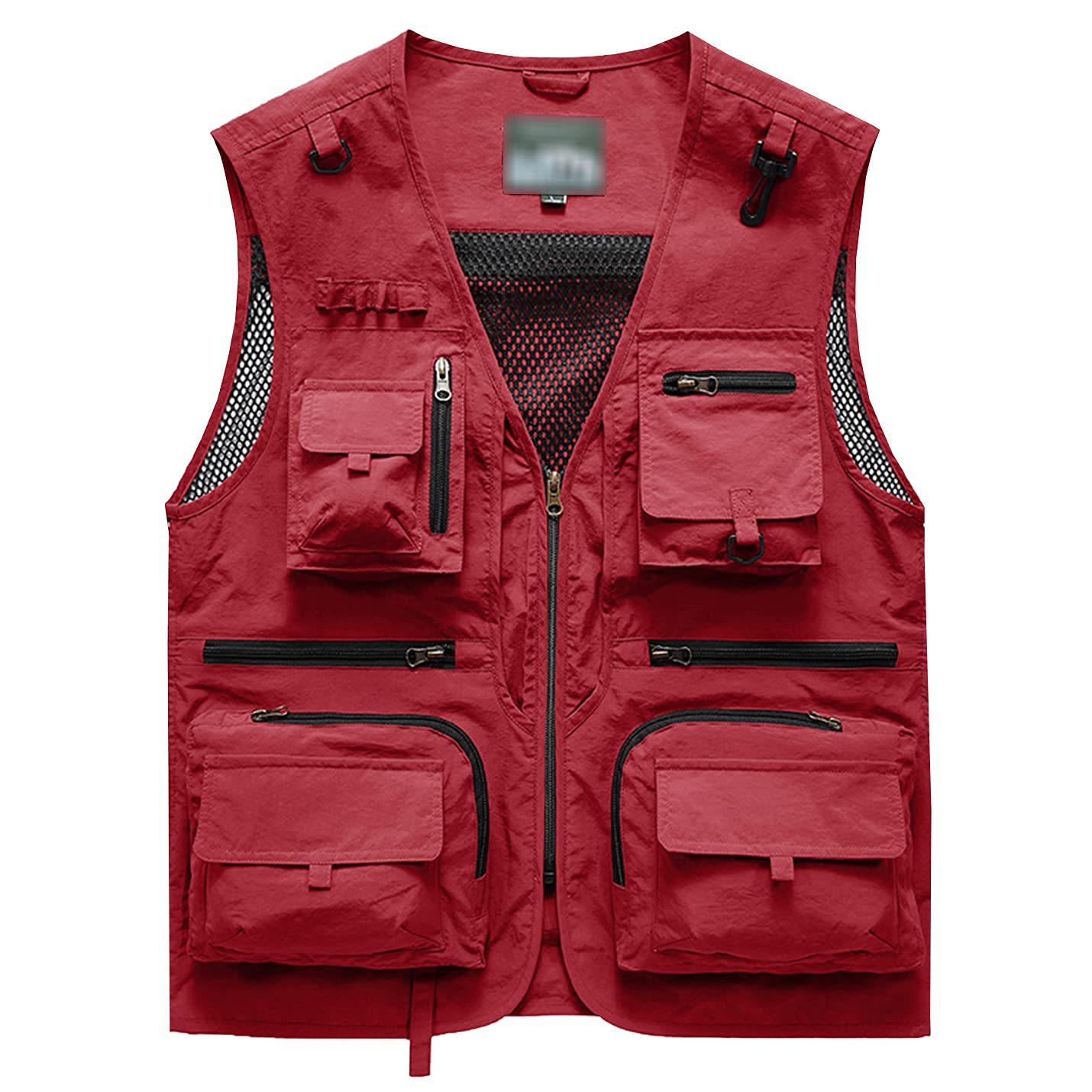 Flygo Men's Mesh 15 Pockets Photography Fishing Hunting Outdoor Quick Dry Vest Breathable Waistcoat Jackets (Large, Style 02 Red)