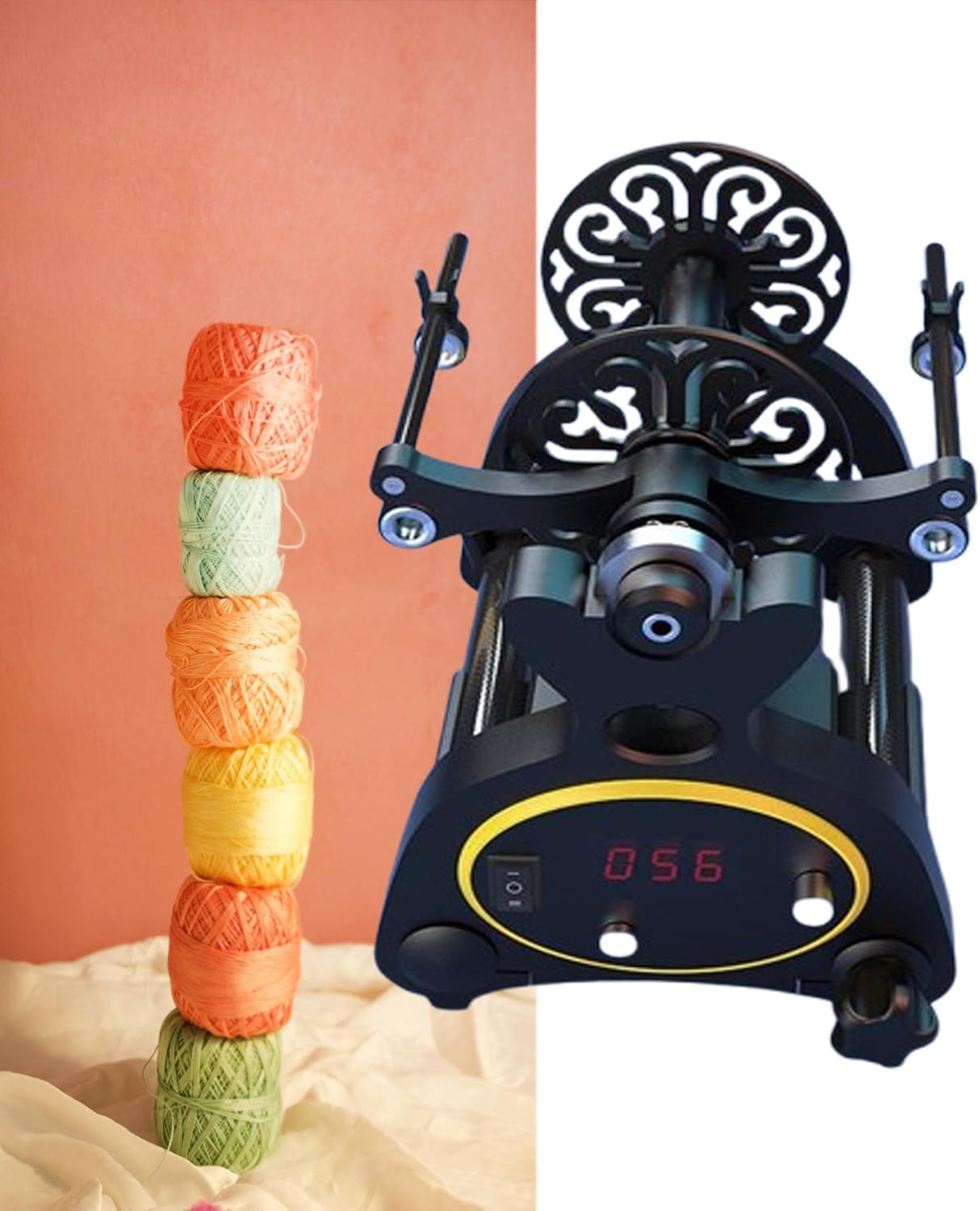 Electric Household Mini Spinning Wheel, Wool Spinning Fibre Spinning Wheel, Knitting Yarn Ball Winder,for Precise Yarn Weaving,Black+Yellow