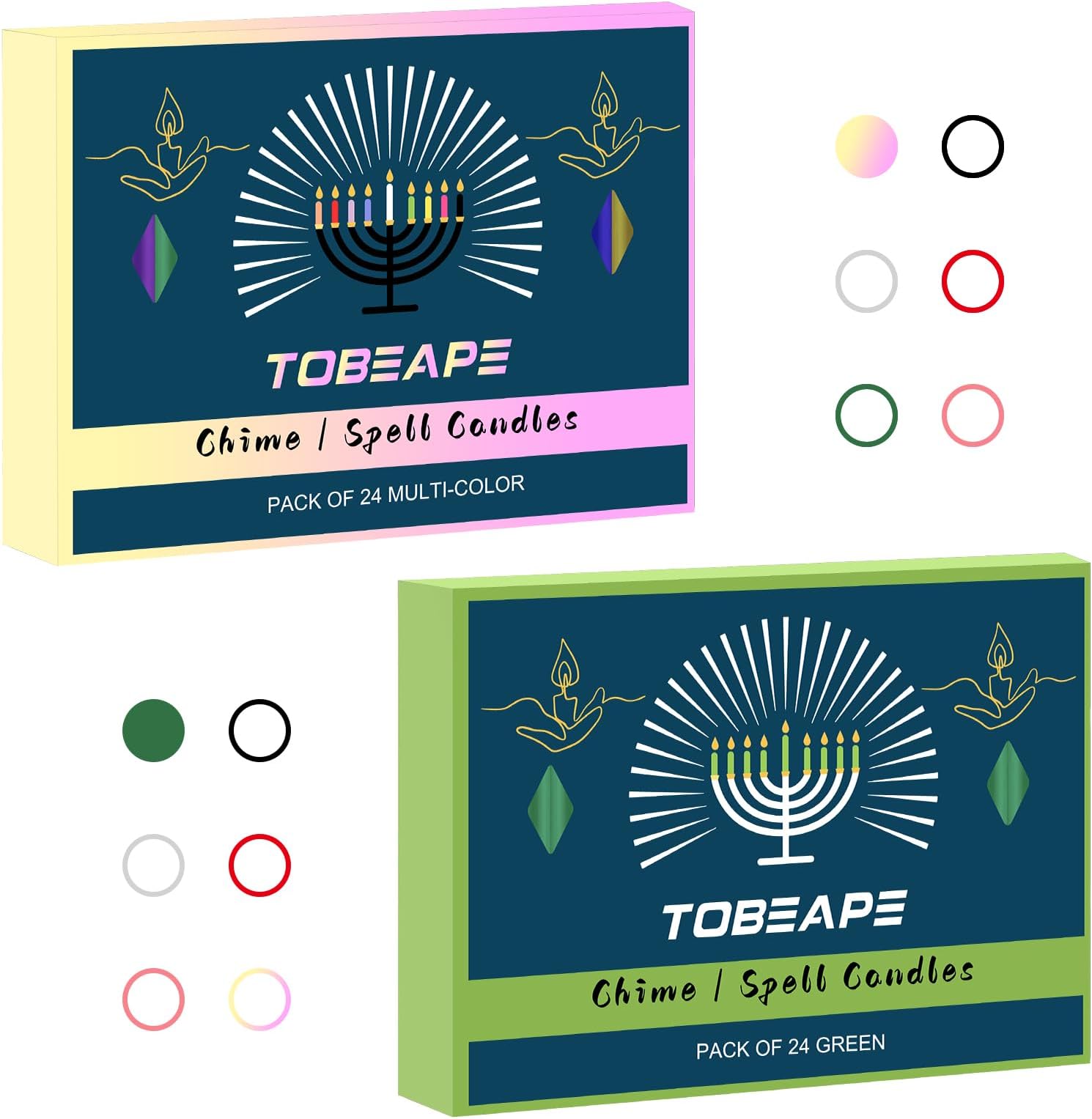 Tobeape24 Pack Colored & Green Spell Chime Candles 4 inch for Rituals/Birthday Party/Prayer/Meditation/Witchcraft/Wiccan Altar/Magic Tools