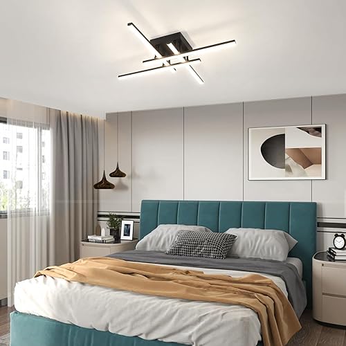 Miniatura 8 de CANEOE Sputnik - Lámpara de techo moderna regulable con control remoto, lámpara de techo negra empotrada para dormitorio, sala de estar, cocina,