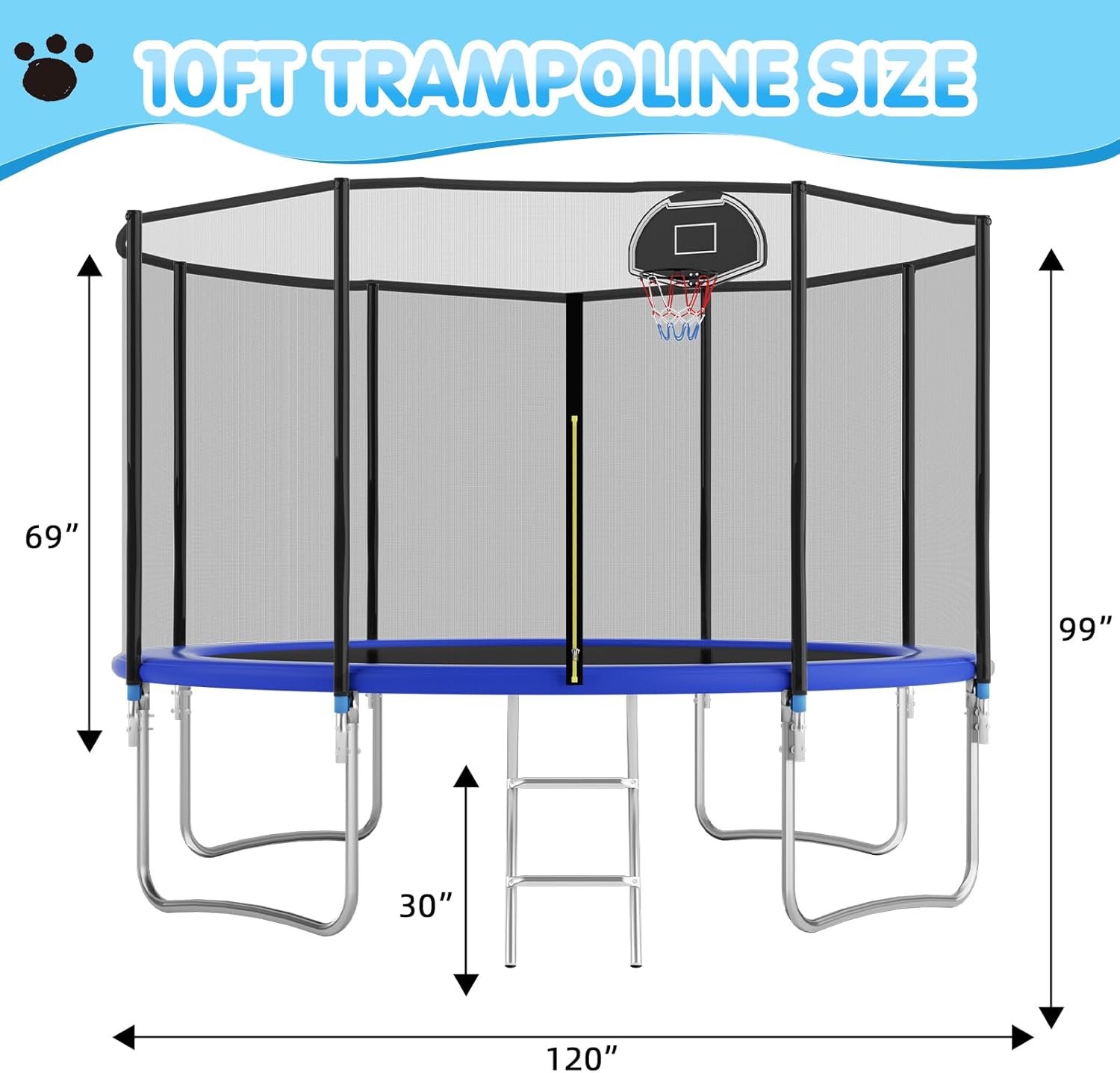 10 Tranpolin with Basketball Hoop for Kids and Adults, Outdoor Tranpolin with Safety Enclosure Net, Recreational Tranpolin for Backyard Park ASTM Approved