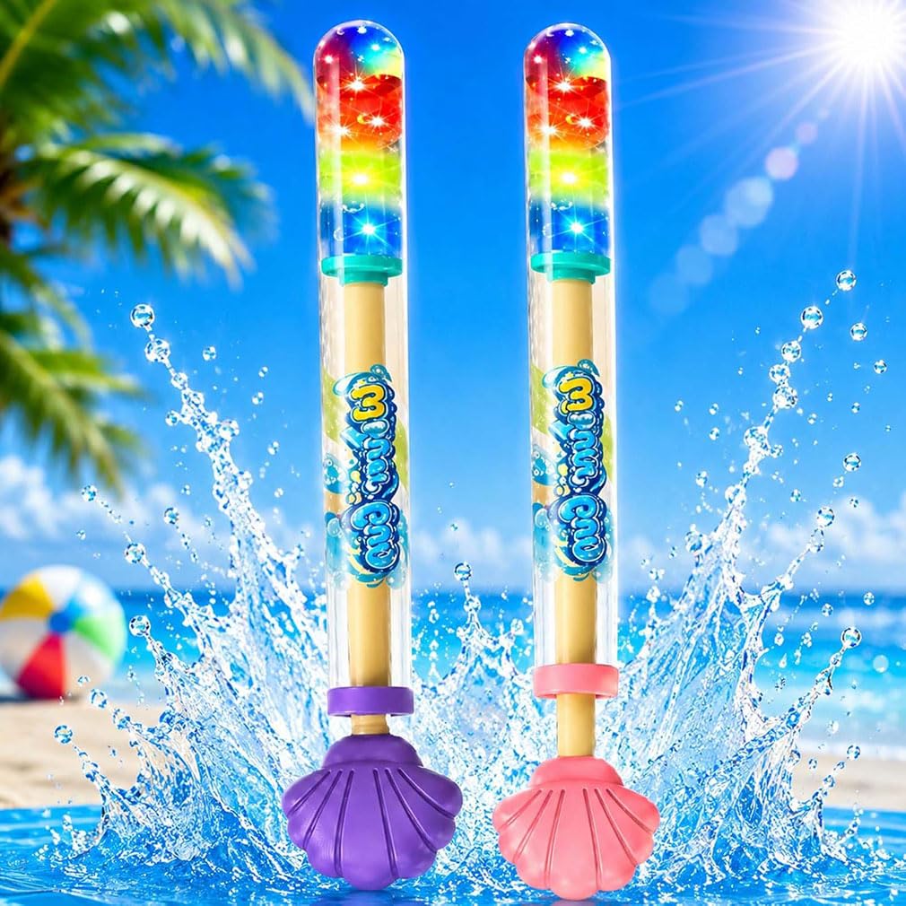 2026 New Glowing Rainbow Led Water Blaster,Fireworks Water Spray Gun with Lights,Firework Style Water Squirter High Pressure Pull-Out Water Blaster,Fireworks Effect Water Spray Toy for Pool (2PCS-B)