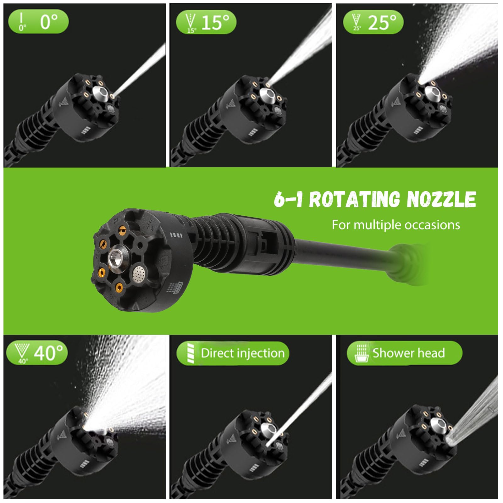 Limpiador de alta presión inalámbrico, limpiador de alta presión portátil, a presión Washer 48 V, con boquilla ajustable 6 en 1, conector para grifo, para coche, jardín, terraza, ventanas (2 baterías)