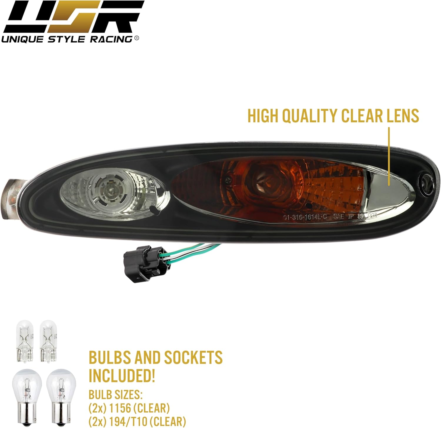 USR 93-95 RX7 Bumper Light – SMOKED Front Turn Signal Lamps (Left + Right) Pair - Compatible with 1993-1995 Mazda RX-7 FD3S All Models/Trims (LIGHT SMOKE LENS LIGHTS w/BULBS AND SOCKETS)