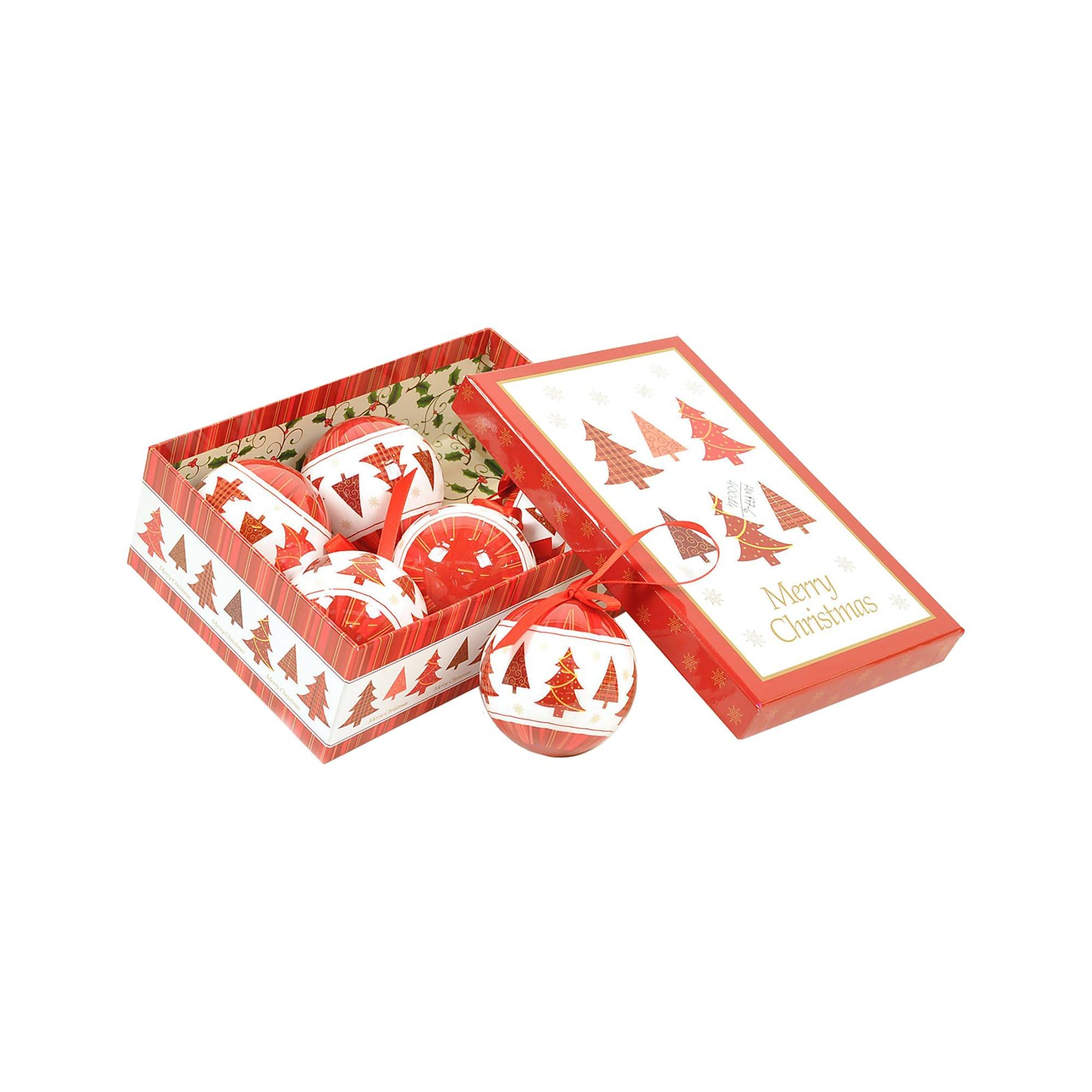 Dmora Boîte 6 boules de Noel, ornements d’arbres fantaisie, ensemble assortiment de boules de Noel, boîte ensemble arbre de Noel, diamètre 7,5cm, couleur blanc et rouge