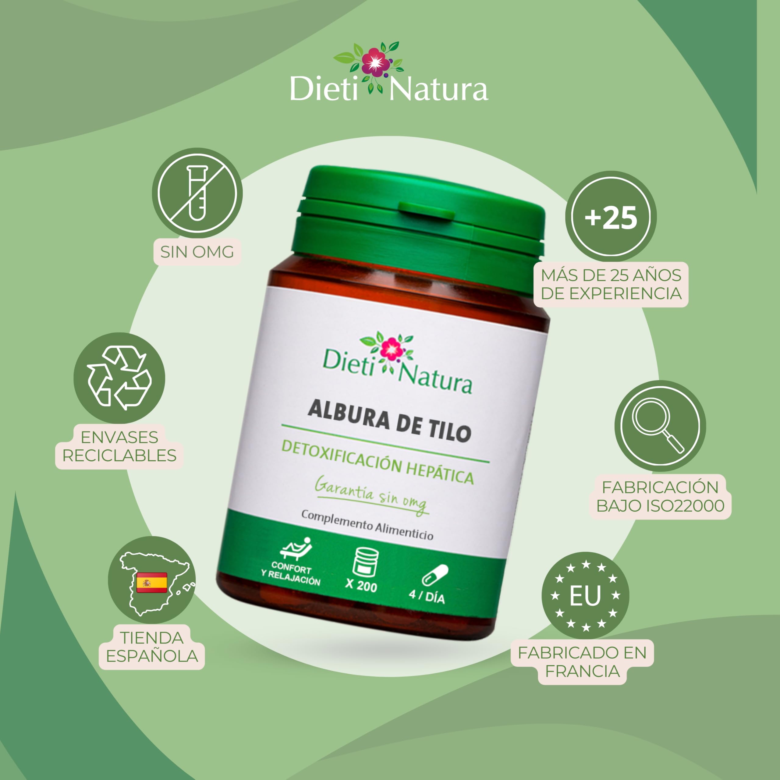 Dieti Natura Albura de Tilo Detoxificación Hepática y Bienestar Digestivo - 2480mg extracto 4:1 - Albura de Tilo Rica en Activos Naturales - Depuración Hígado y Vesícula (Pack de 3)