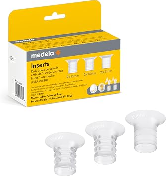 Medela Compatible Flange Breast Shield Inserts 15mm, 18mm, 21mm Replacement Accessory Pump Part, 2 of Each Size, 6PC