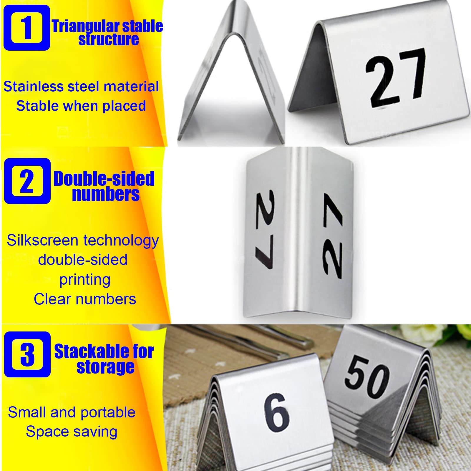 números de mesa, Tarjetas De Mesa, Digital, Negro, Apilable, Restaurante(50pcs)