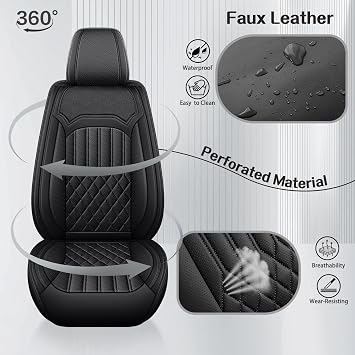 5 Seats Leather Car Seat Covers for Kia Seltos 2021-2024 2025,Luxury Comfort Waterproof Breathable Nappa Leather Car Seat Cover,Airbag Compatible Seat Cushions(Black,Full Set)