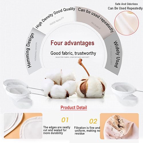 Miniatura 2 de Bolsas coladoras de malla ultra fina, marco de mango de acero de malla 180 reutilizables para filtrar nueces, leche, leche, mantequilla, jugos y