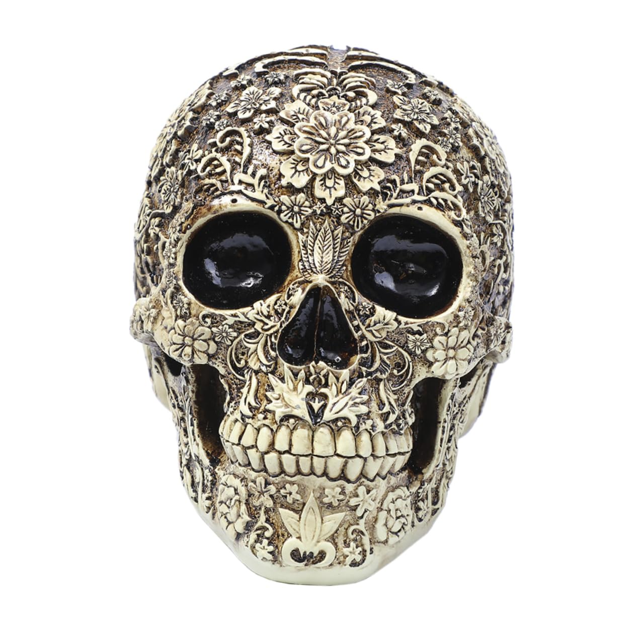 Sculpture squelette accessoire de fête : 2 crânes résine réaliste Halloween Amosfun