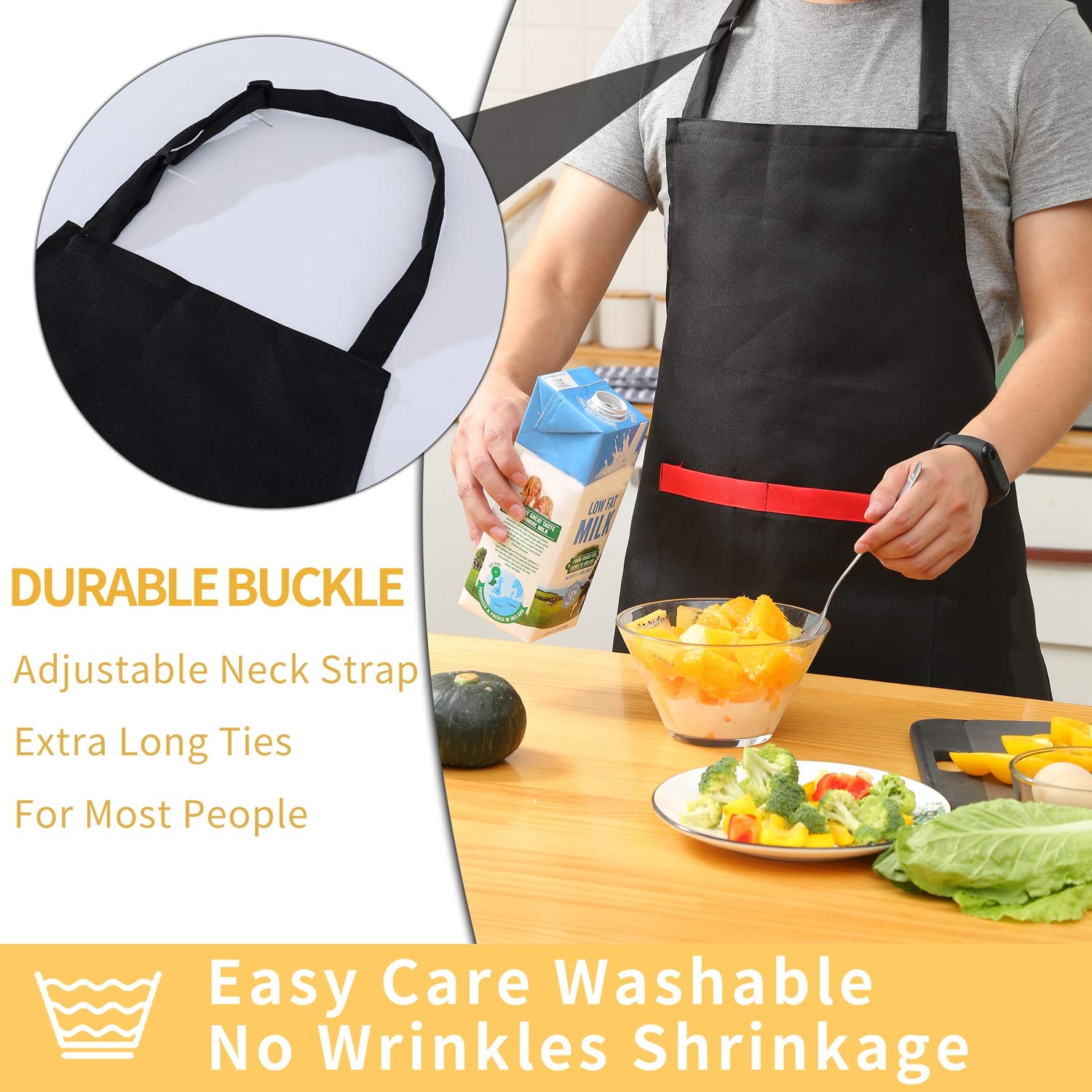 Tosewever Paquete de 2 delantales ajustables con 2 bolsillos, delantales de cocina resistentes a las gotas de agua para mujeres y hombres, chef, pareja, barbacoa, pintura (negro, 2)